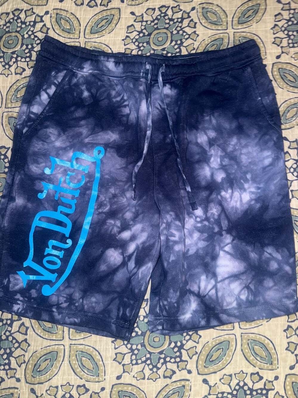 Von Dutch Sweat Shorts Size L Blue Tie Dye Logo